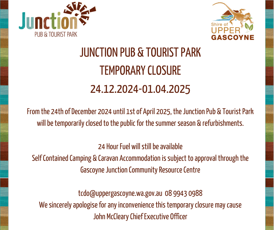 Junction Pub & Tourist Park Temporary Closure 24.12.2024-01.04.2025